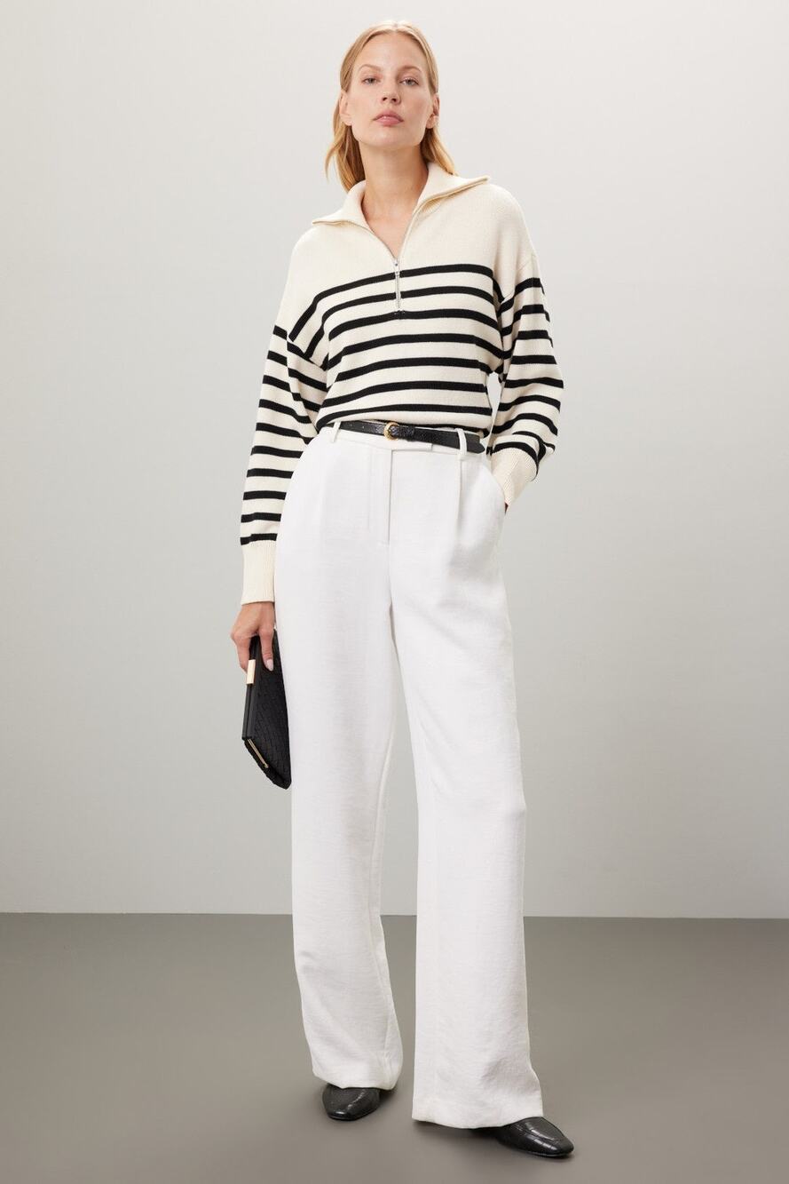 Marissa Webb White Black Striped Coastal Quarter Zip Long Sleeve Sweater Size XS
